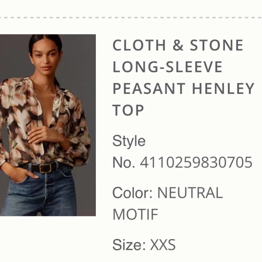 Cloth & Stone Neutral Motif Peasant Henley Top